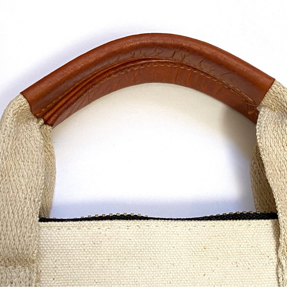 CLARE V. MIKE D MDCV beige white canvas Roman numeral zipper slim tote bag - Picture 7 of 15